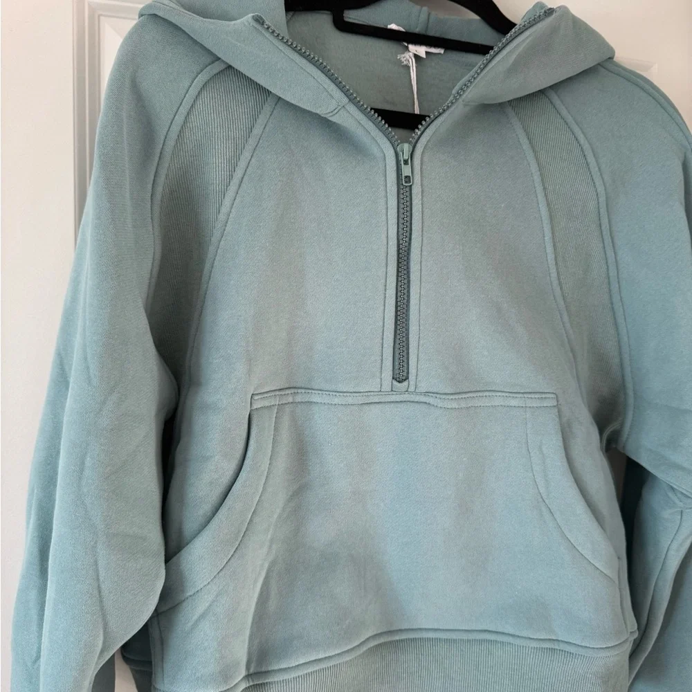 Women's Quarter-Zip Hoodie Sweatshirt in Light Teal - Picture 1 of 4